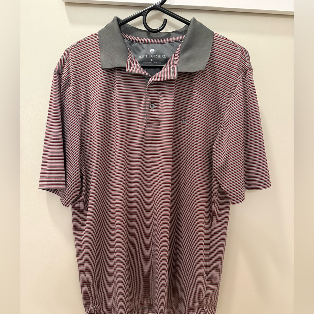 Men's Short Sleeve Striped Polo - Red/Grey